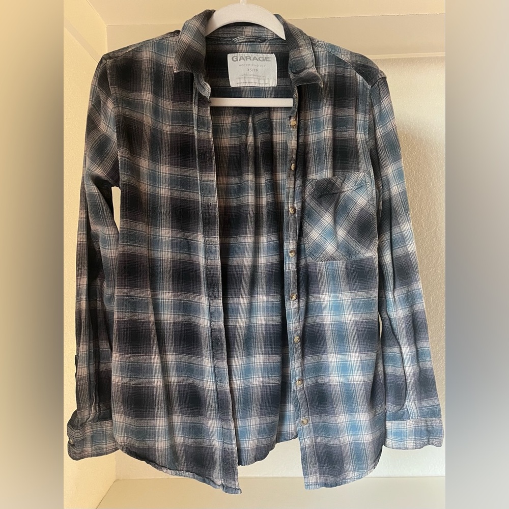 Garage Blue Flannel Long Sleeve - Women’s Flannel Shirt
